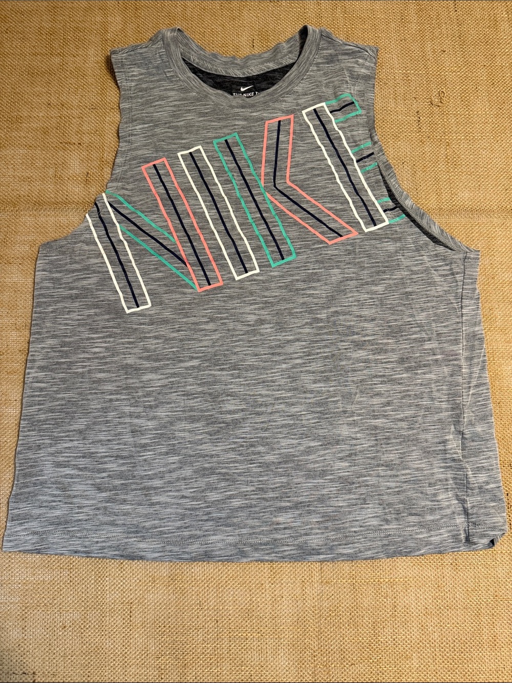 Nike Gray Sleeveless Muscle Tank with Coral, Teal, Navy and White Logo